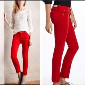 AG red corduroy the Stevie straight slim pants